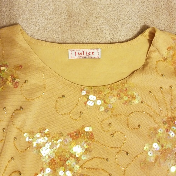 JULIET Sequins on Nude Netting Top Sz Small - Picture 4 of 7